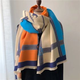 Korean Style Contrast Color Artificial Cashmere Scarf Women's New Winter (Option: Orange Blue-185X65cm)