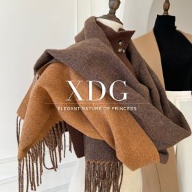 Double-sided Artificial Australian Wool Scarf Shawl (Option: Coffee Yellow Mocha-60X195CM With Tassels)