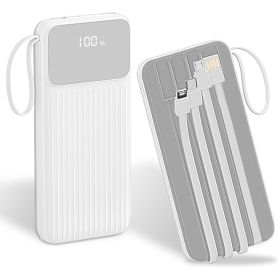 1Pc PD22W Fast Charger 20000mAh Fast Charging Power Bank Portable Charger With 4 Inbuilt Cables Digital Display Handle Fit For IOSPhone 15 14 Android (Color: White)