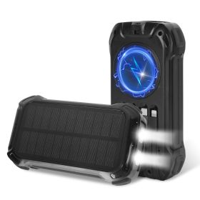 1Pc Portable Solar Charger 49800mAh Power Bank External Battery Pack 22.5W PD Fast Charging Built In 4 Cables 15W Wireless Charging LED Flashlight For (Color: Black)
