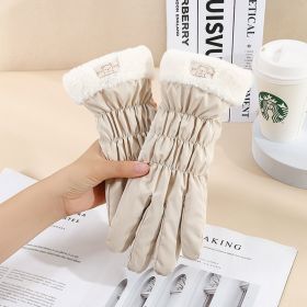 Warm Gloves Winter Women's Touch Screen Fleece-lined Thickened (Option: Fur Mouth Bear Beige)